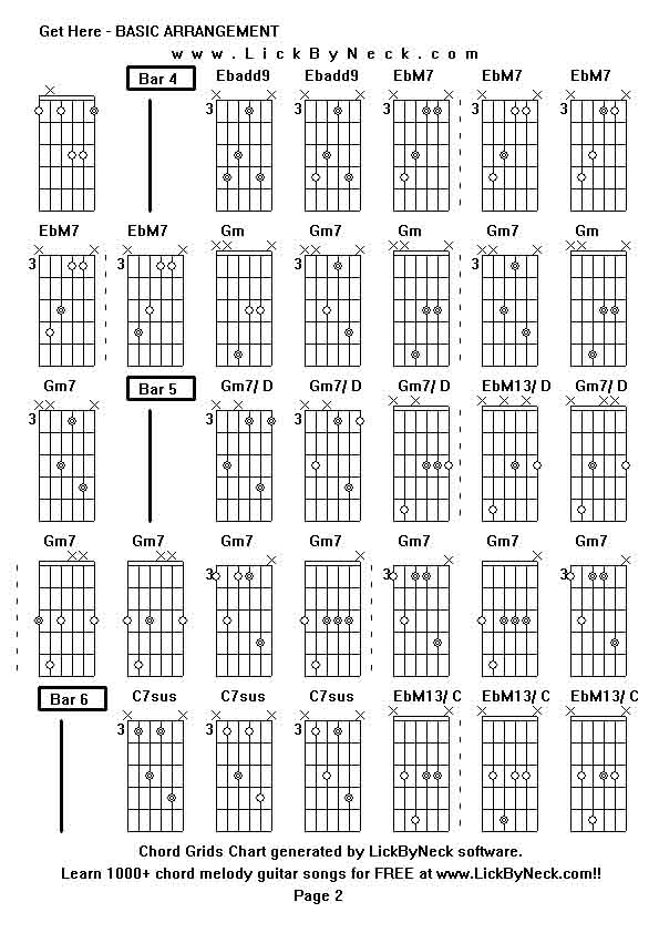 Chord Grids Chart of chord melody fingerstyle guitar song-Get Here - BASIC ARRANGEMENT,generated by LickByNeck software.